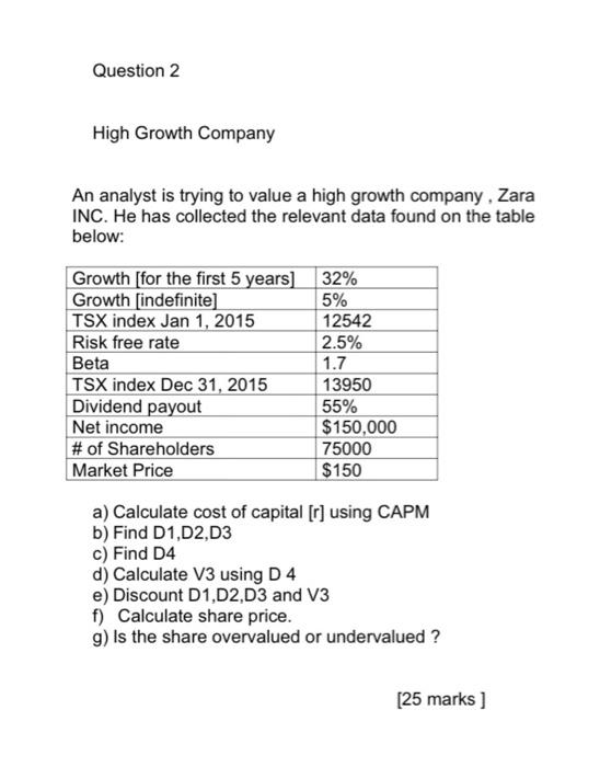 Question 2 High Growth Company An Analyst Is Trying Chegg Com