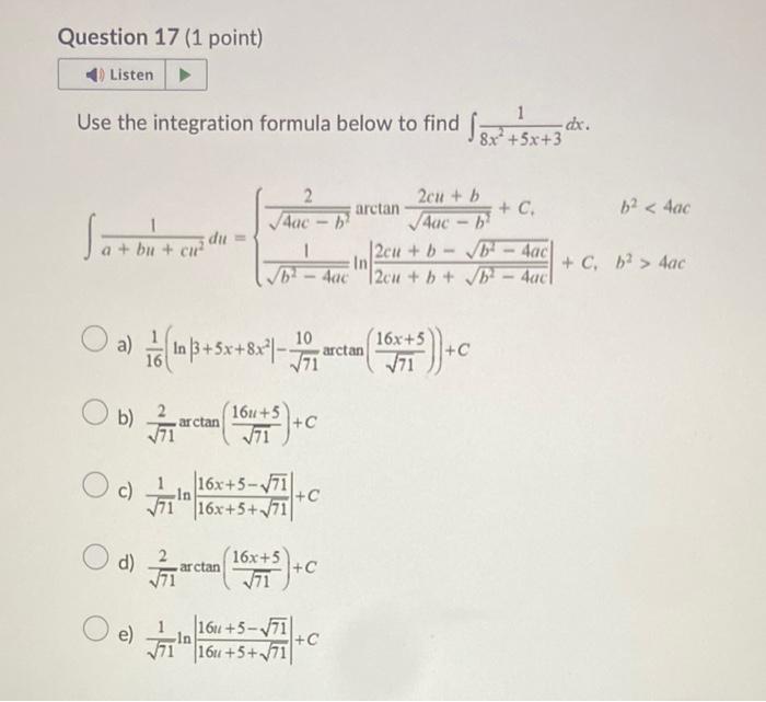 Solved Use the integration formula below to find | Chegg.com