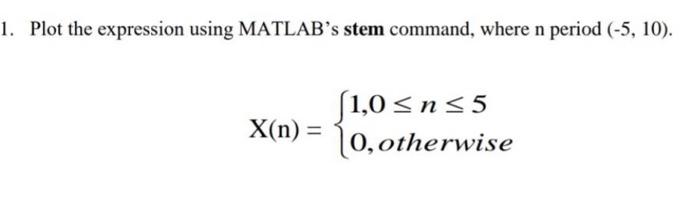 Solved 1. Plot the expression using MATLAB's stem command, | Chegg.com
