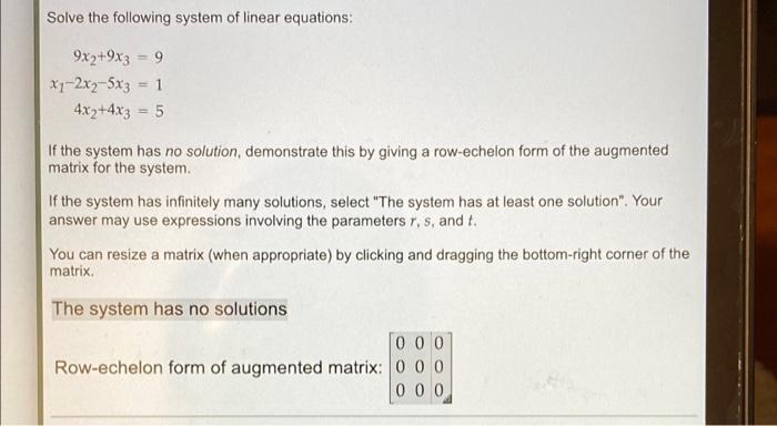 Solved Solve the following system of linear equations: 9x2 | Chegg.com