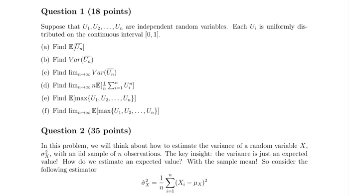 Suv U2 Math Test Problem Solved Question 1 (18 points) Suppose that U, U2, ..., Um | Chegg.com