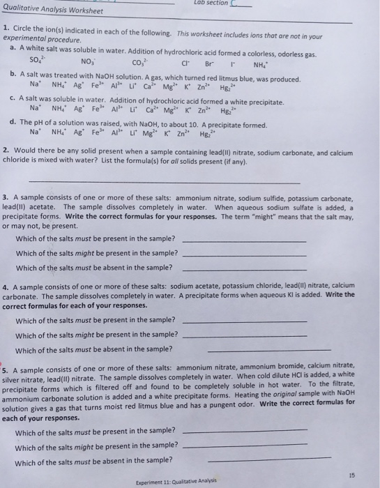 Solved Lab section Qualitative Analysis Worksheet SO, 1. | Chegg.com