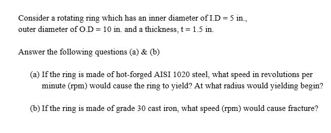 Solved Consider a rotating ring which has an inner diameter | Chegg.com