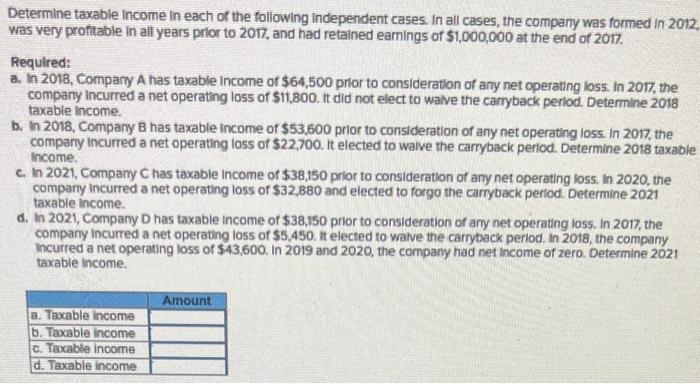 Solved Determine Taxable Income In Each Of The Following | Chegg.com