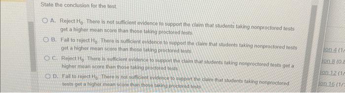 Solved A study was done on proctored and nonproctored tests. | Chegg.com