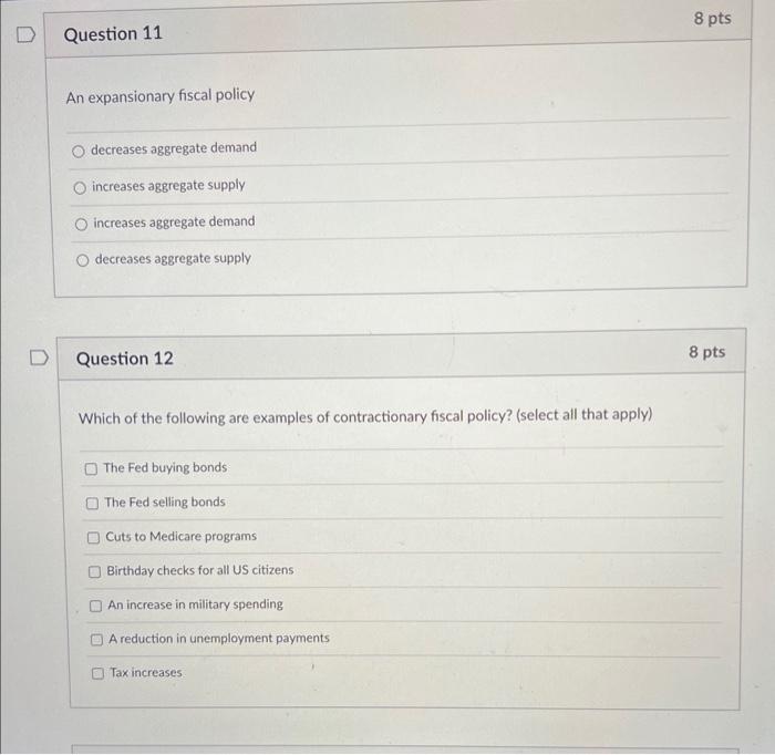 Solved An expansionary fiscal policy decreases aggregate