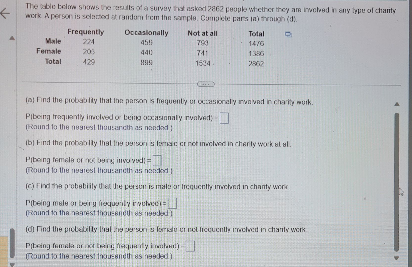 Solved The table below shows the results of a survey that | Chegg.com