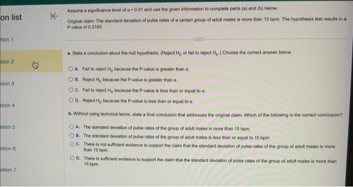 Solved Assume A Significance Level Of A =0.01 And Use The | Chegg.com