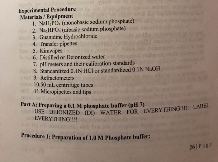 Solved In Part A Procedure 1, we used the 1 M phosphate | Chegg.com