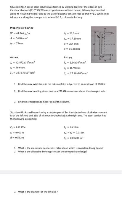 Solved Situation #3: A box of steel column was formed by | Chegg.com