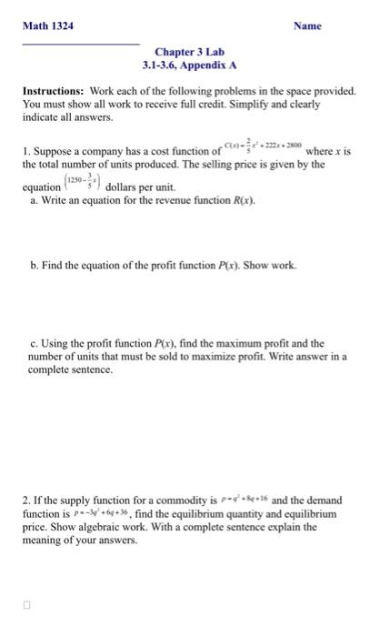 Solved Instructions: Work each of the following problems in | Chegg.com