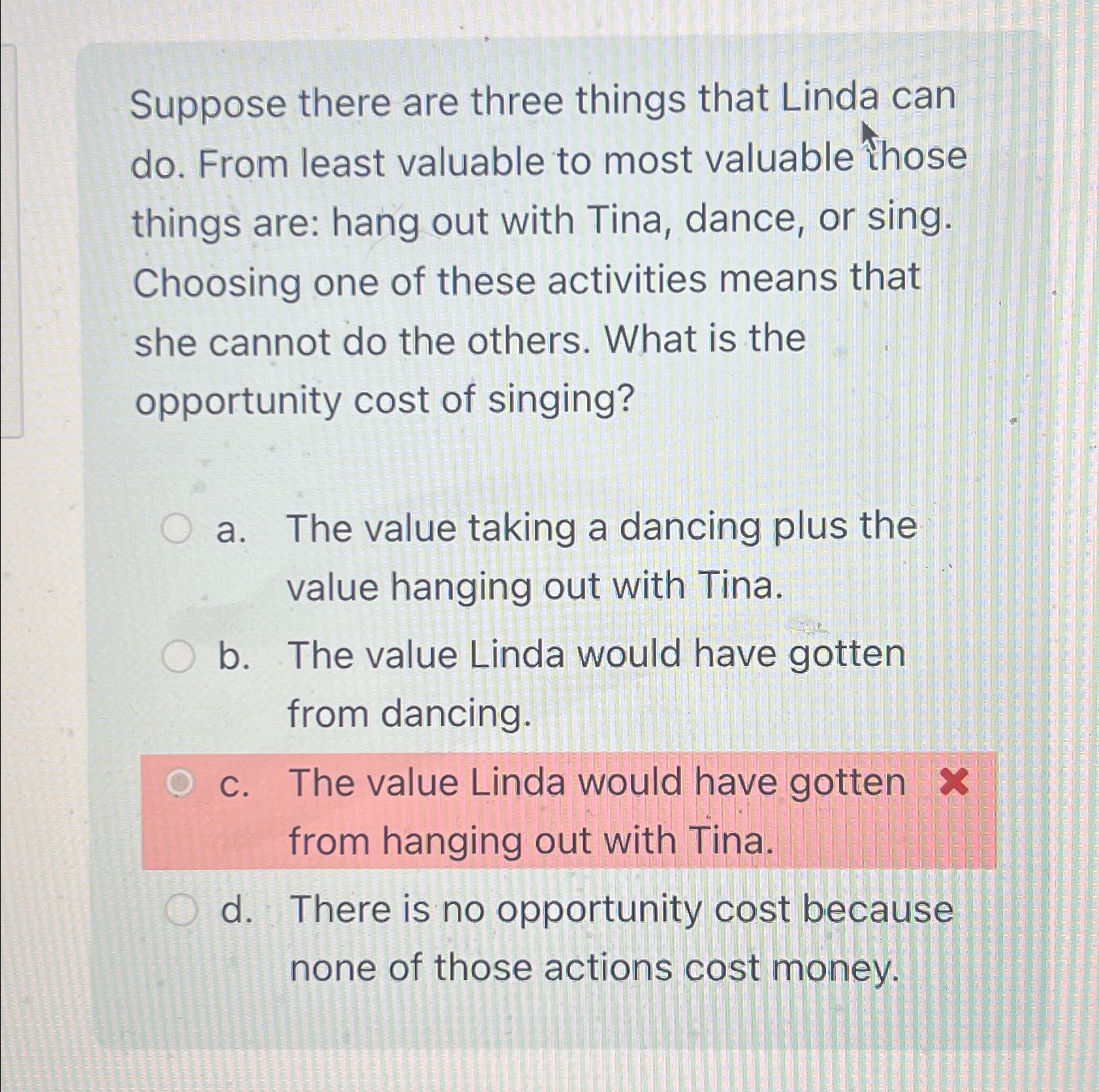 Solved Suppose there are three things that Linda can do. | Chegg.com