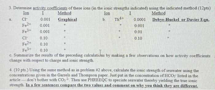 3. Determine activity coefficients of these ions (in | Chegg.com