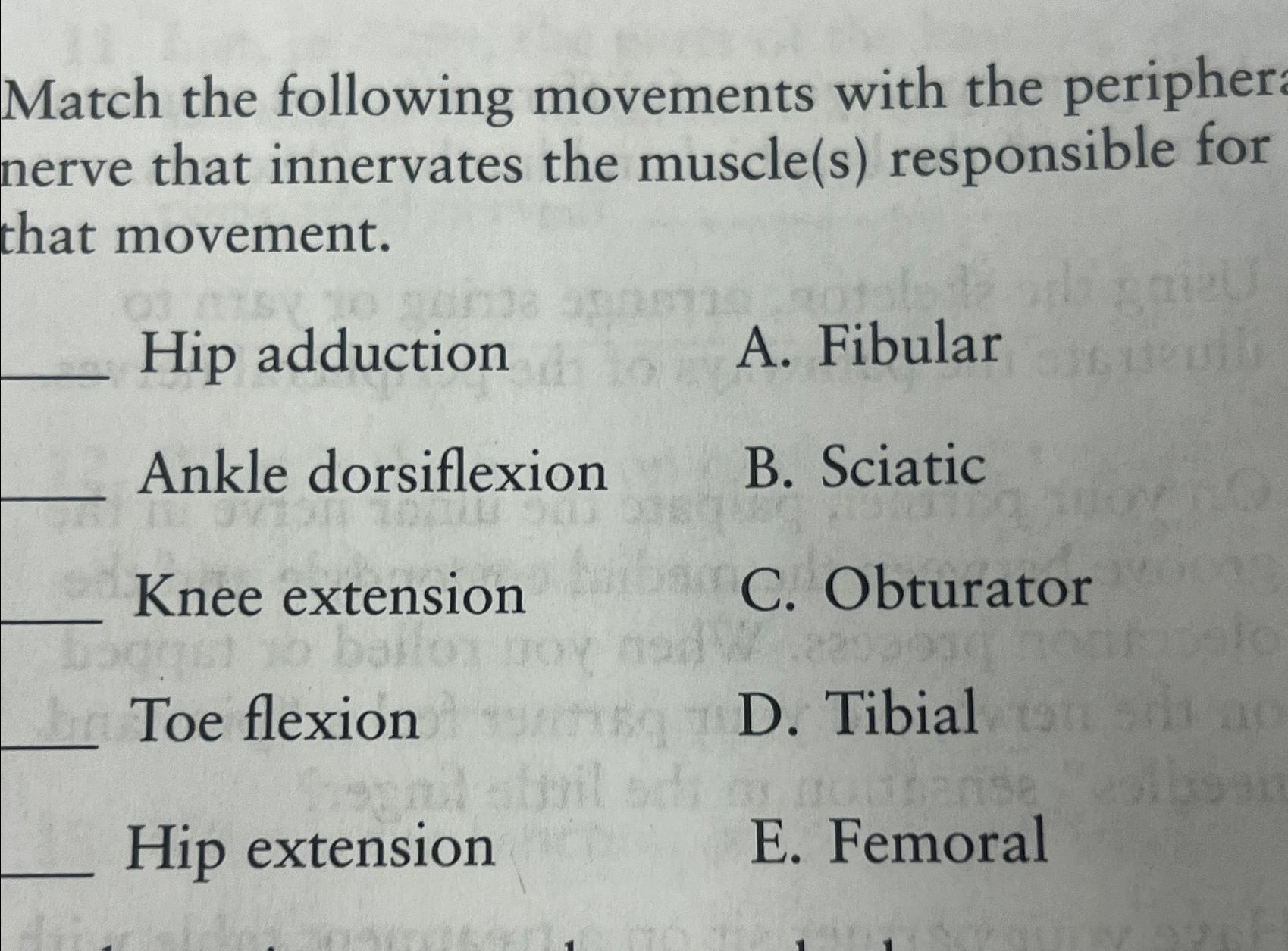 Solved Match the following movements with the peripher: | Chegg.com
