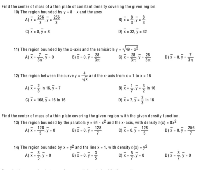 Solved Find the center of mass of a thin plate of constant | Chegg.com