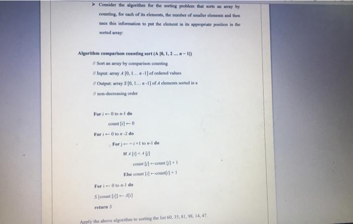 Solved Consider the algorithm for the sorting problem that | Chegg.com