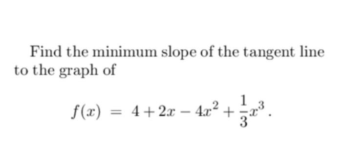 Solved Find The Minimum Slope Of The Tangent Line To The Chegg