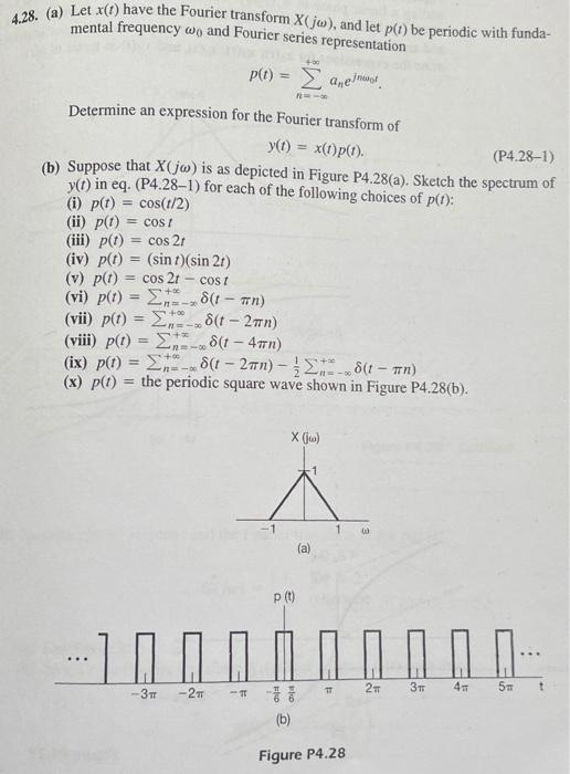 Solved 4.28. (a) Let x(t) have the Fourier transform X(jw), | Chegg.com