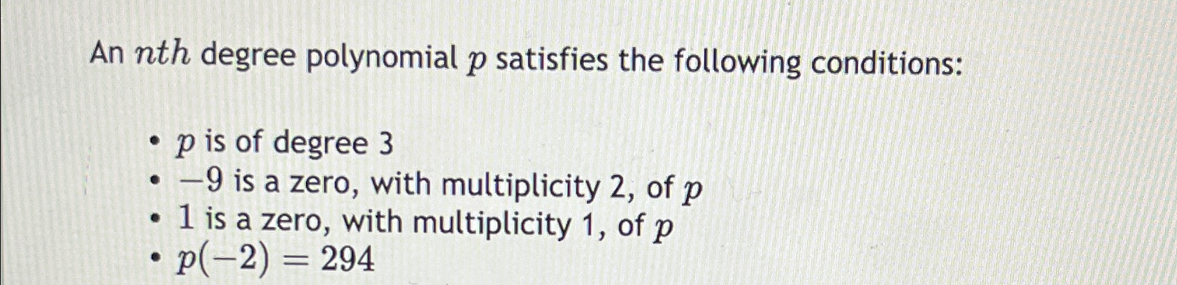 Solved An nth ﻿degree polynomial p ﻿satisfies the following | Chegg.com