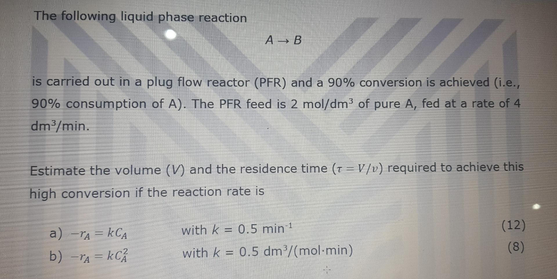 Solved The following liquid phase reaction AB is carried out | Chegg.com