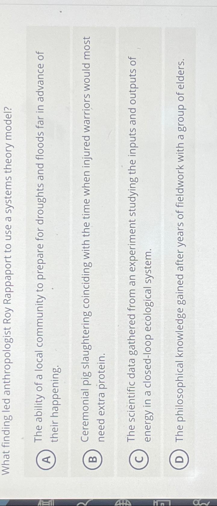 Solved What finding led anthropologist Roy Rappaport to use | Chegg.com