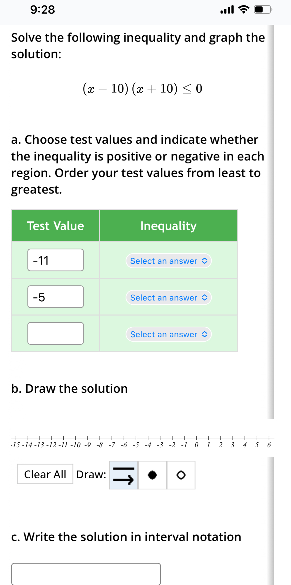 Solved 9:28.11~~ Solve the following inequality and graph | Chegg.com