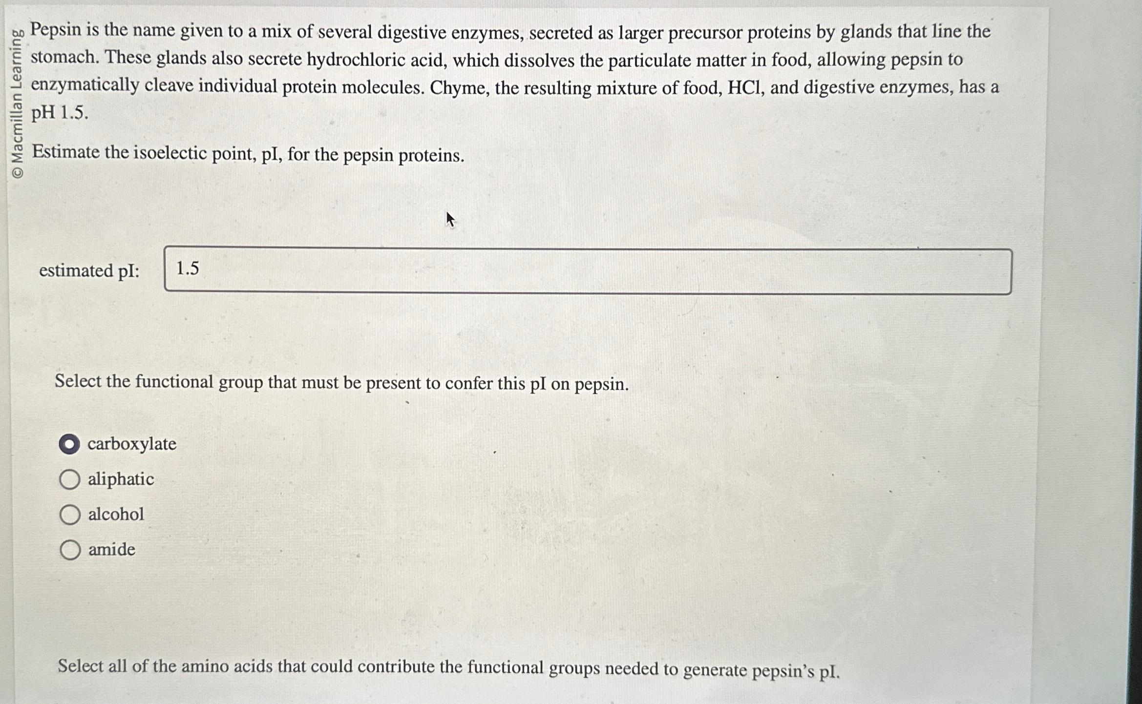 Solved ?50∞ ﻿Pepsin is the name given to a mix of several | Chegg.com