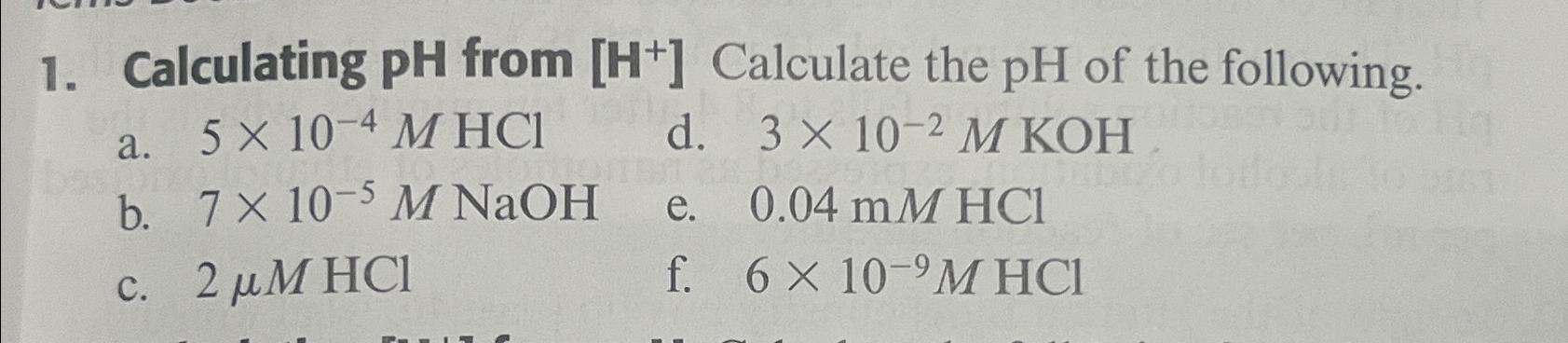 Solved Calculating pH from H^(+)Calculate the pH of the | Chegg.com