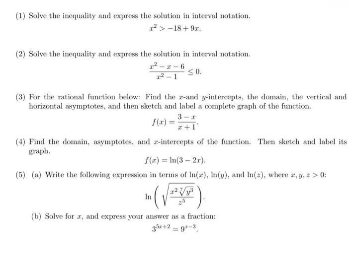 Solved (1) Solve the inequality and express the solution in | Chegg.com