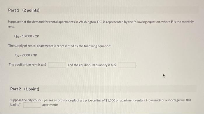 Solved Suppose that the demand for rental apartments in | Chegg.com