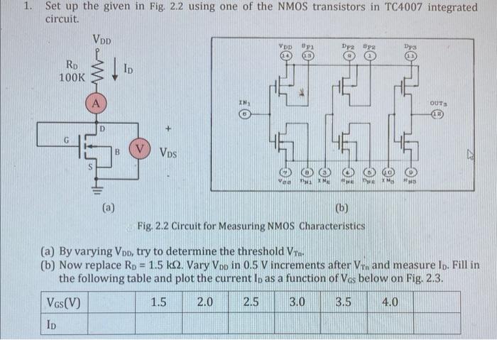 Solved Vtn=1.5 i need id s for diffrent Vgs values1. Set up | Chegg.com