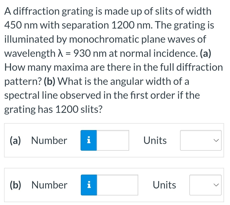 Solved A diffraction grating is made up of slits of width | Chegg.com