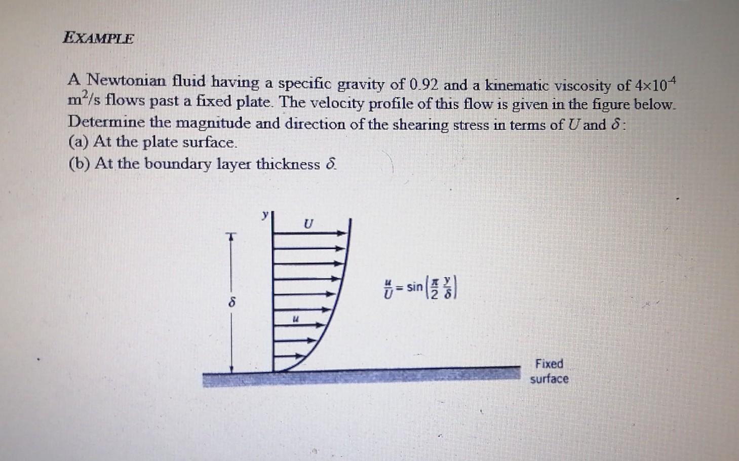 Solved EXAMPLE A Newtonian fluid having a specific gravity | Chegg.com