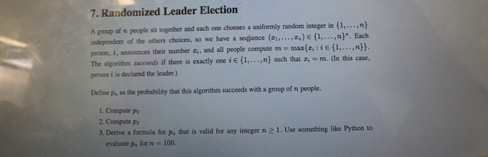 Solved 7. Randomized Leader Election A group of people sit | Chegg.com