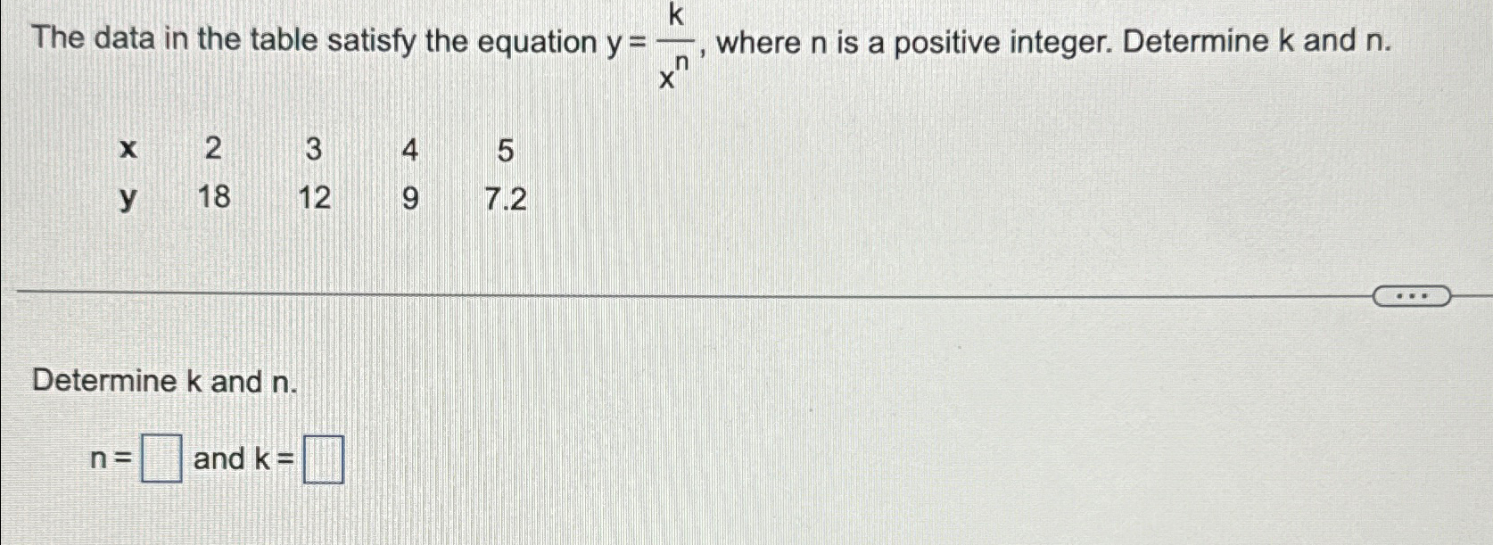 Solved The data in the table satisfy the equation y=kxn, | Chegg.com