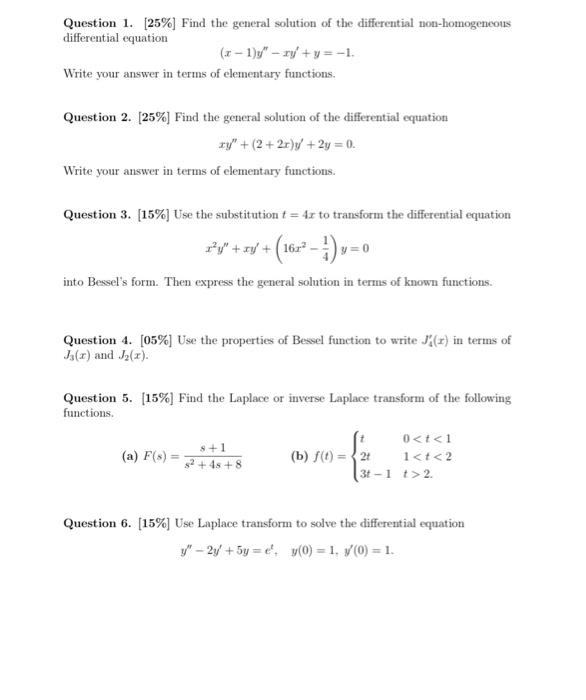 Solved Question 1. (25%) Find the general solution of the | Chegg.com