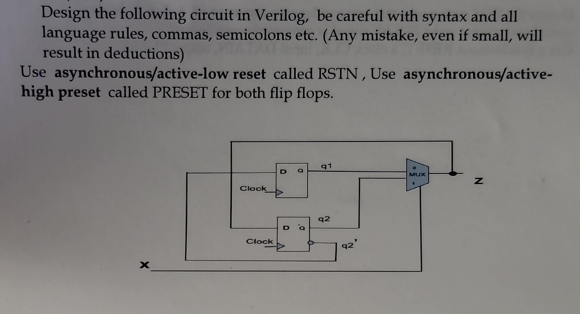 Solved Design The Following Circuit In Verilog, Be Careful | Chegg.com