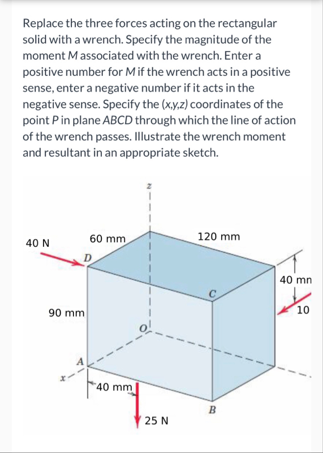 Solved Replace the three forces acting on the rectangular | Chegg.com