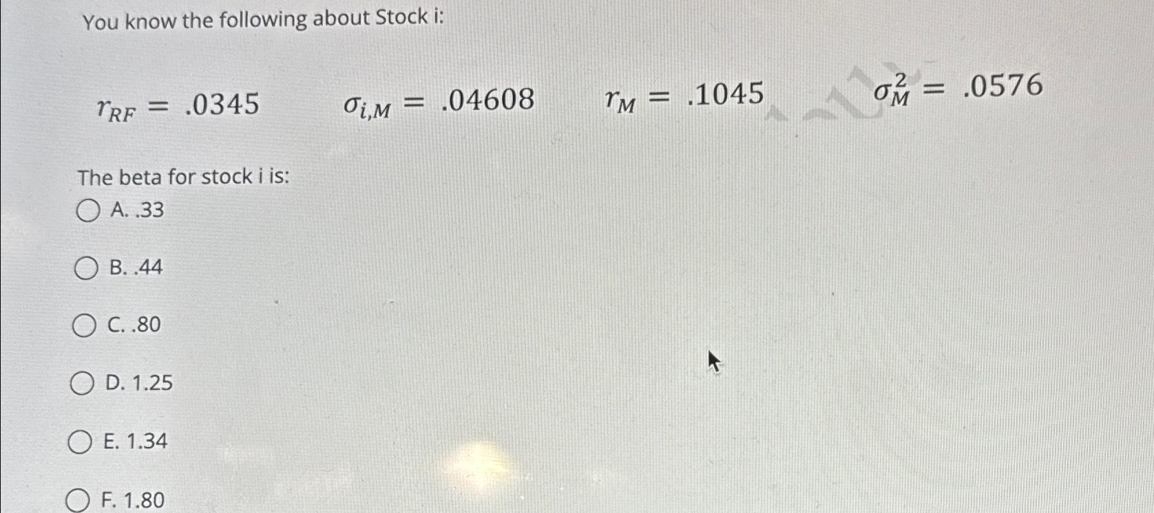 Solved You know the following about Stock