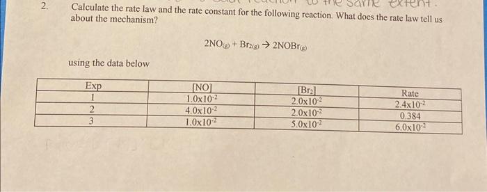 Calculate the rate law and the rate constant for the following reaction. What does the rate law tell us about the mechanism?