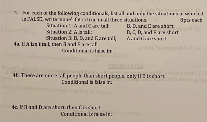 Solved 4. For each of the following conditionals, list all | Chegg.com