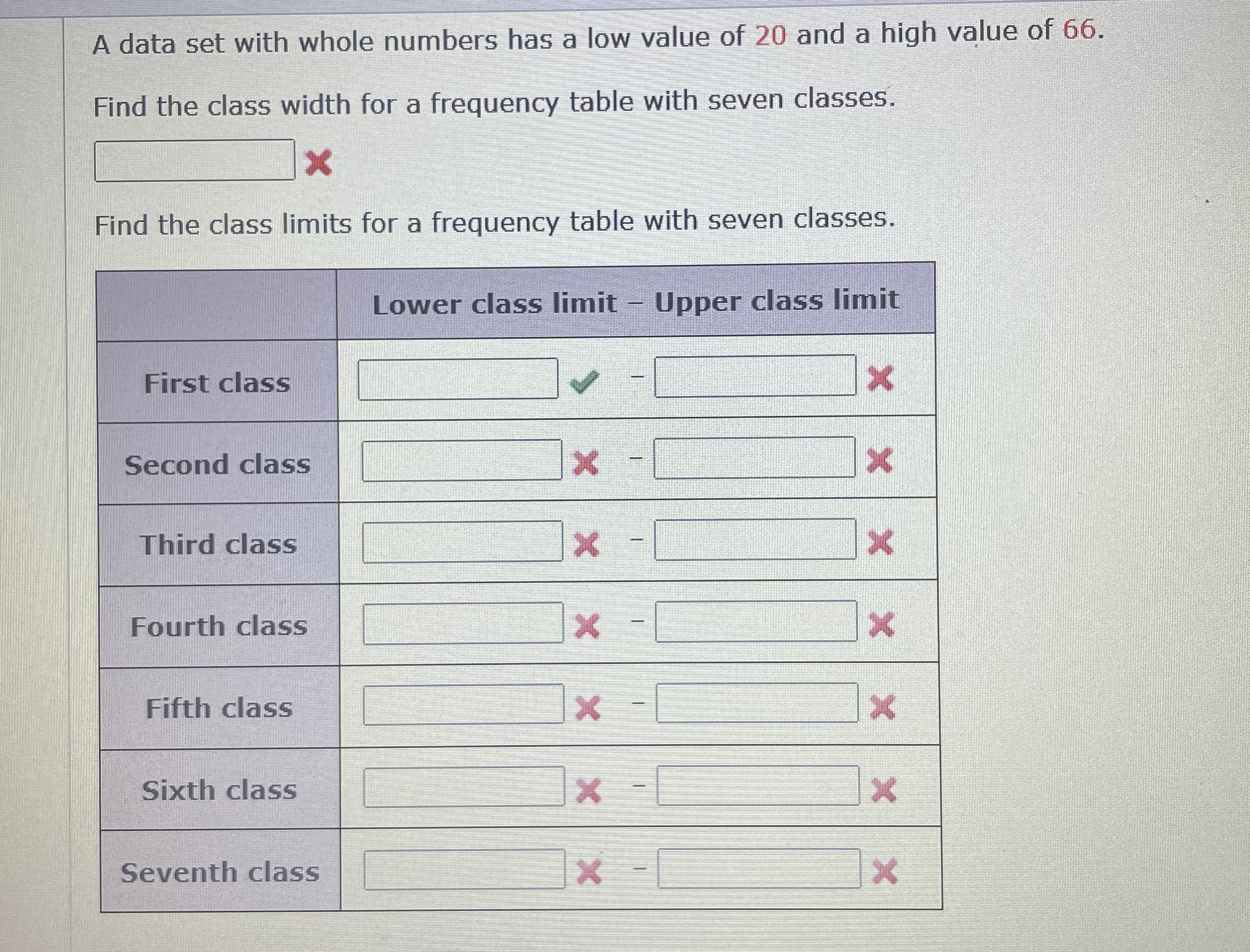 Solved A data set with whole numbers has a low value of 20 | Chegg.com