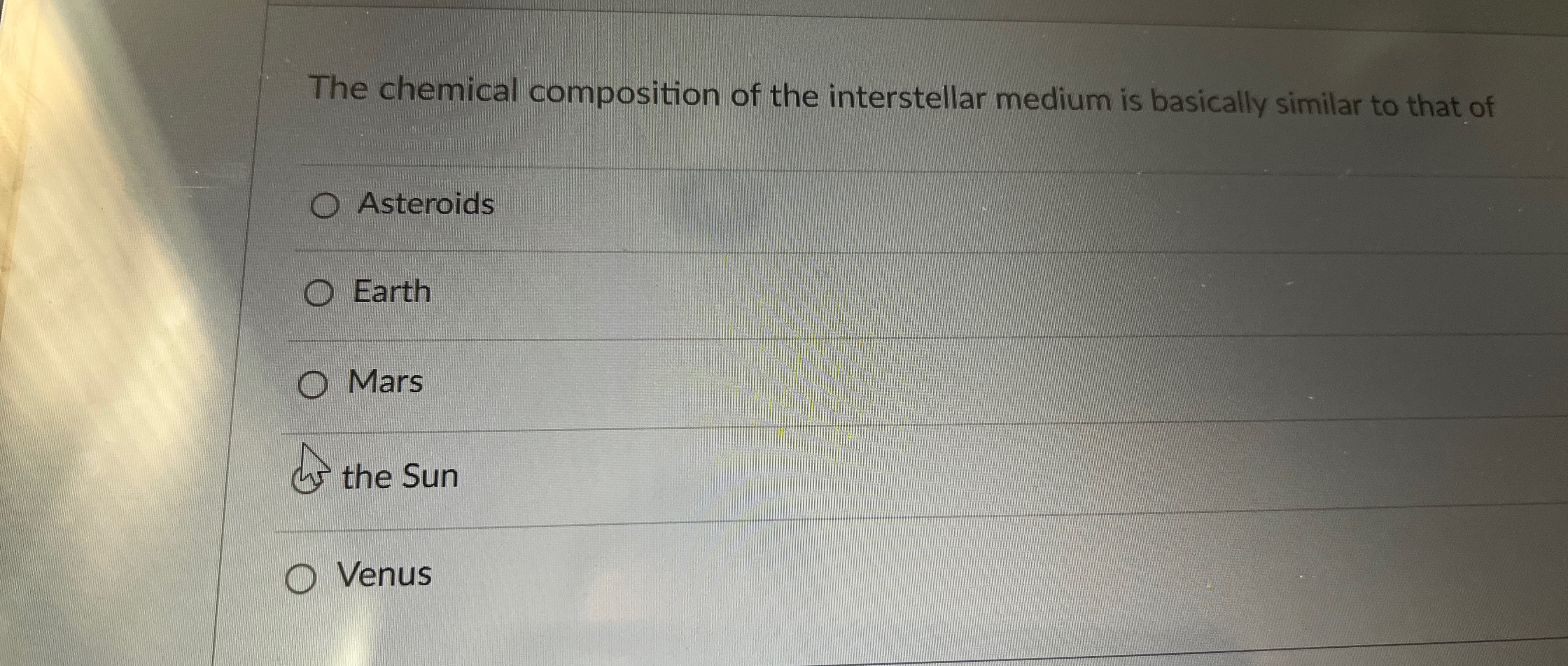 Solved The chemical composition of the interstellar medium | Chegg.com