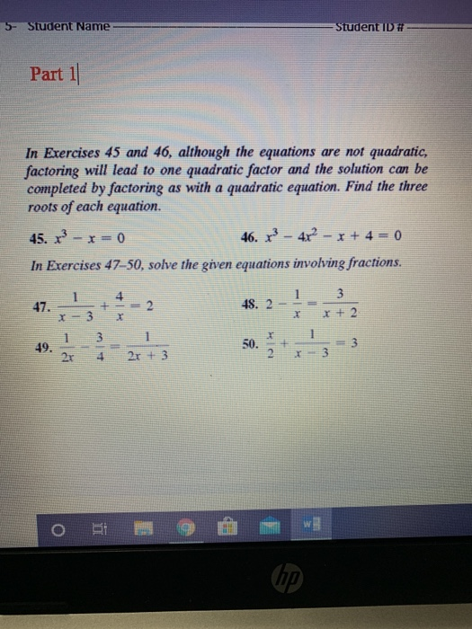Solved 5- Student Name -Student ID # Part 1 In Exercises 45 | Chegg.com