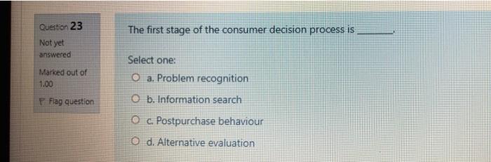 Solved Question 23 The first stage of the consumer decision | Chegg.com