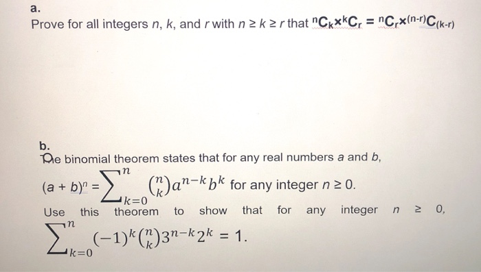 Solved A Prove For All Integers N K And R With N 2 K2r Chegg Com