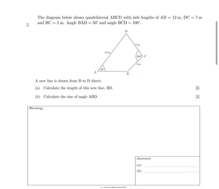 Solved The Diagram Below Shows Quadrilateral ABCD With Side | Chegg.com