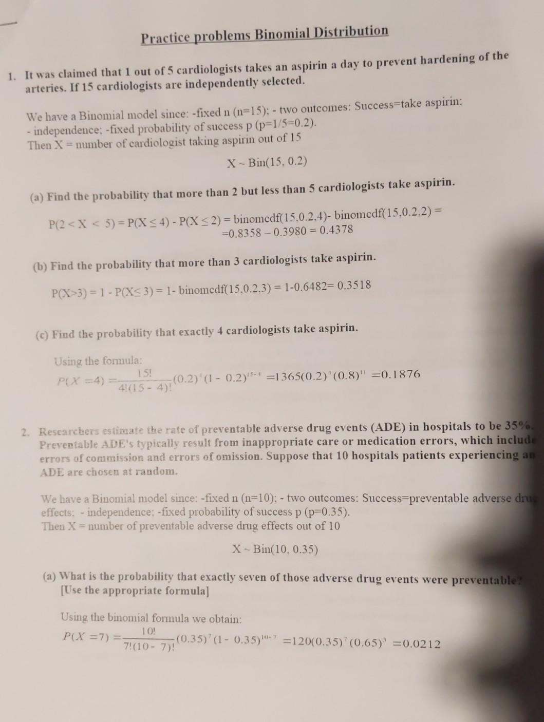 Solved Practice problems Binomial Distribution 1. It was | Chegg.com