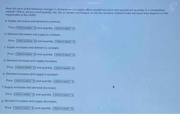 Solved How Will Each Of The Following Changes In Demand 