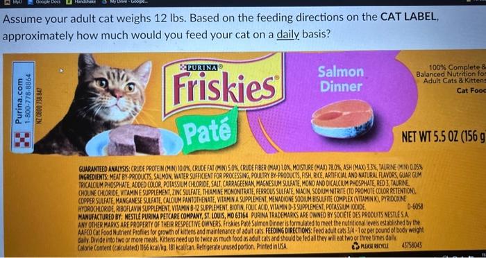 Solved Regarding the CAT FOOD label what is the approximate